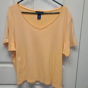 Karen Scott Peach Short Sleeve V-Neck Tee 100% Cotton 1X